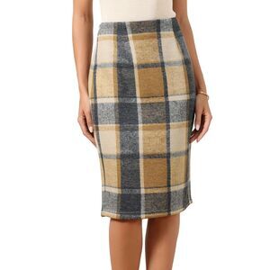 Women's Midi Plaid Skirts Knee Length Casual Bodycon Pencil Skirts Brown